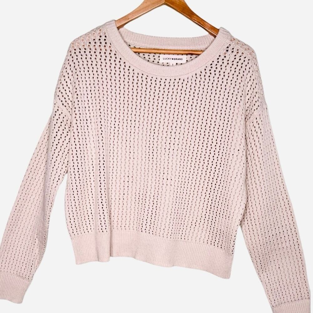 Lucky Brand Cream Crew Neck Open Stitch Pullover Sweater Size Small